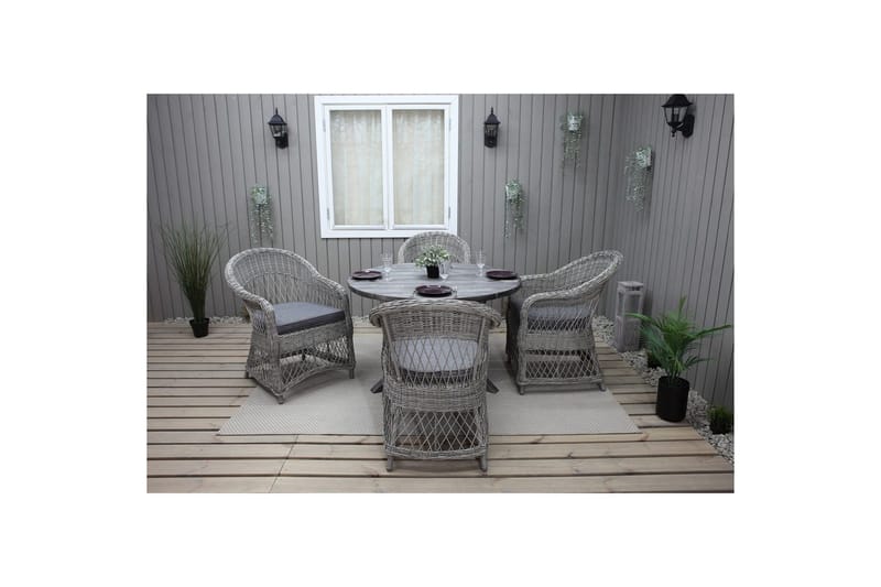 Utendørs møbelgruppe Ø 112 cm bord & 4 Merida grå stoler Grå - Grå - Hagemøbler - Hagegruppe - Spisegrupper hage
