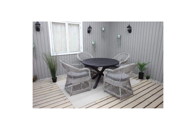 Utendørs møbelgruppe Ø 112 cm bord & 4 Merida grå stoler Svart - Svart - Hagemøbler - Hagegruppe - Spisegrupper hage