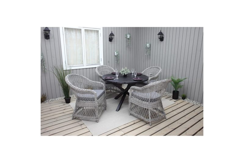 Utendørs møbelgruppe Ø 112 cm bord & 4 Merida grå stoler Svart - Svart - Hagemøbler - Hagegruppe - Spisegrupper hage