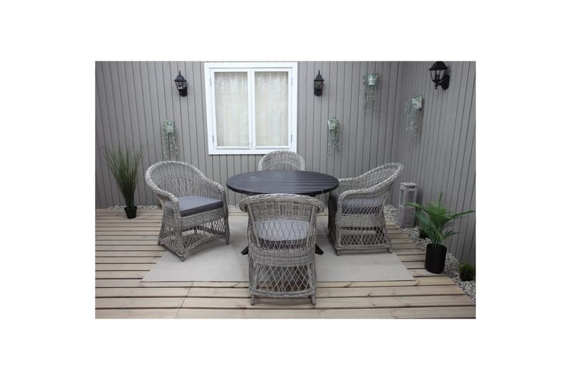 Utendørs møbelgruppe Ø 112 cm bord & 4 Merida grå stoler Svart - Svart - Hagemøbler - Hagegruppe - Spisegrupper hage