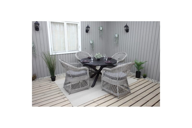 Utendørs møbelgruppe Ø 112 cm bord & 4 Merida grå stoler Svart - Svart - Hagemøbler - Hagegruppe - Spisegrupper hage