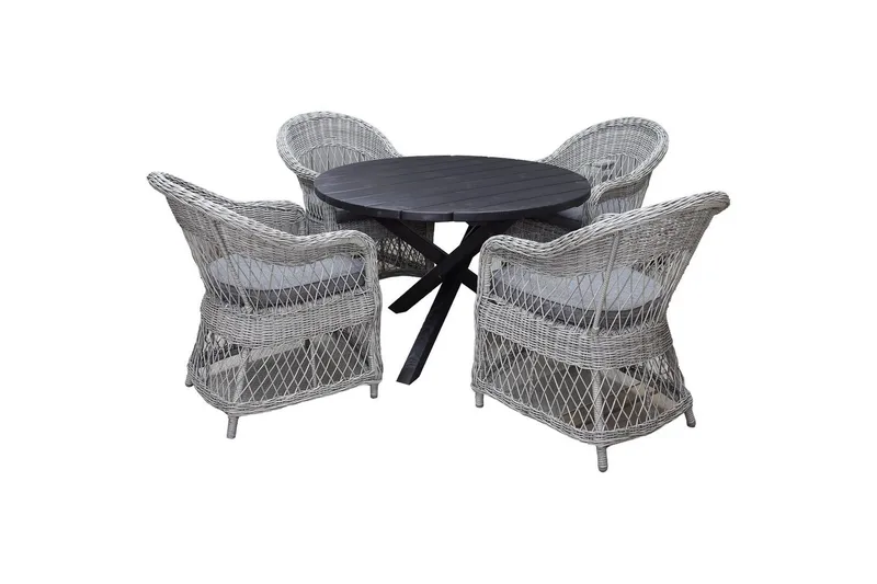 Utendørs møbelgruppe Ø 112 cm bord & 4 Merida grå stoler Svart - Svart - Hagemøbler - Hagegruppe - Spisegrupper hage