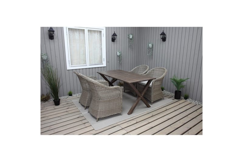 Utendørs møbelgruppe 150 cm bord & 4 Belize naturlig stoler Brun - Brun - Hagemøbler - Hagegruppe - Spisegrupper hage