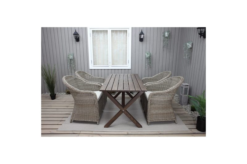 Utendørs møbelgruppe 150 cm bord & 4 Belize naturlig stoler Brun - Brun - Hagemøbler - Hagegruppe - Spisegrupper hage