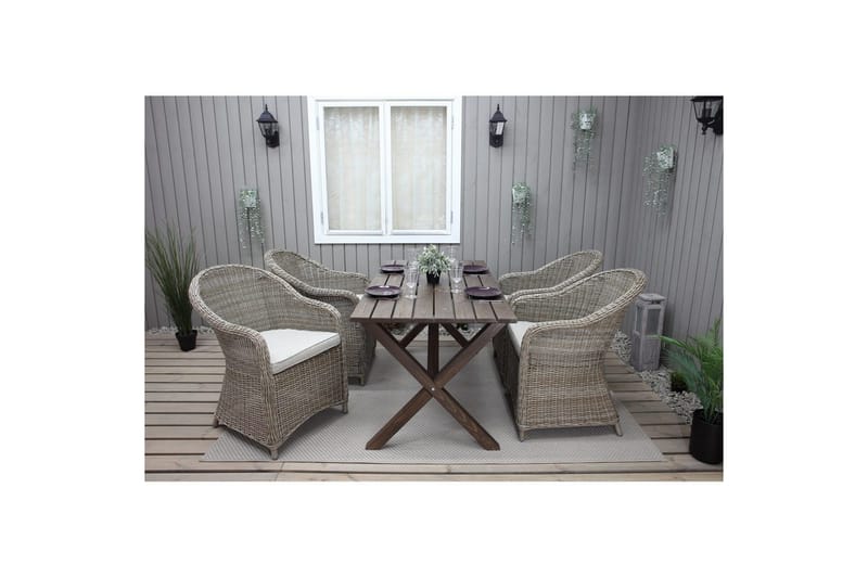 Utendørs møbelgruppe 150 cm bord & 4 Belize naturlig stoler Brun - Brun - Hagemøbler - Hagegruppe - Spisegrupper hage