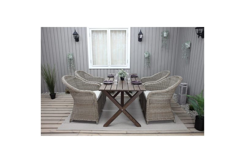 Utendørs møbelgruppe 150 cm bord & 4 Belize naturlig stoler Brun - Brun - Hagemøbler - Hagegruppe - Spisegrupper hage