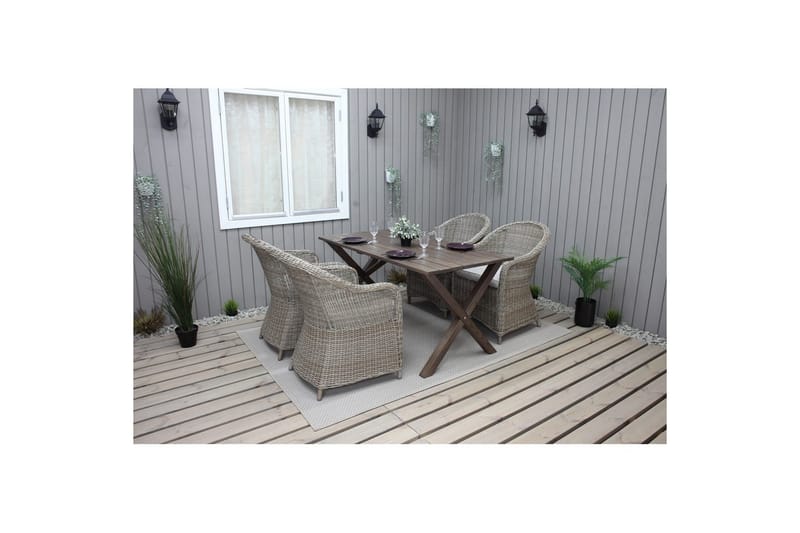 Utendørs møbelgruppe 150 cm bord & 4 Belize naturlig stoler Brun - Brun - Hagemøbler - Hagegruppe - Spisegrupper hage