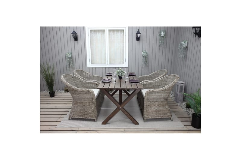 Utendørs møbelgruppe 150 cm bord & 4 Belize naturlig stoler Brun - Brun - Hagemøbler - Hagegruppe - Spisegrupper hage