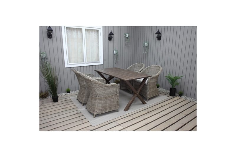 Utendørs møbelgruppe 150 cm bord & 4 Belize naturlig stoler Brun - Brun - Hagemøbler - Hagegruppe - Spisegrupper hage