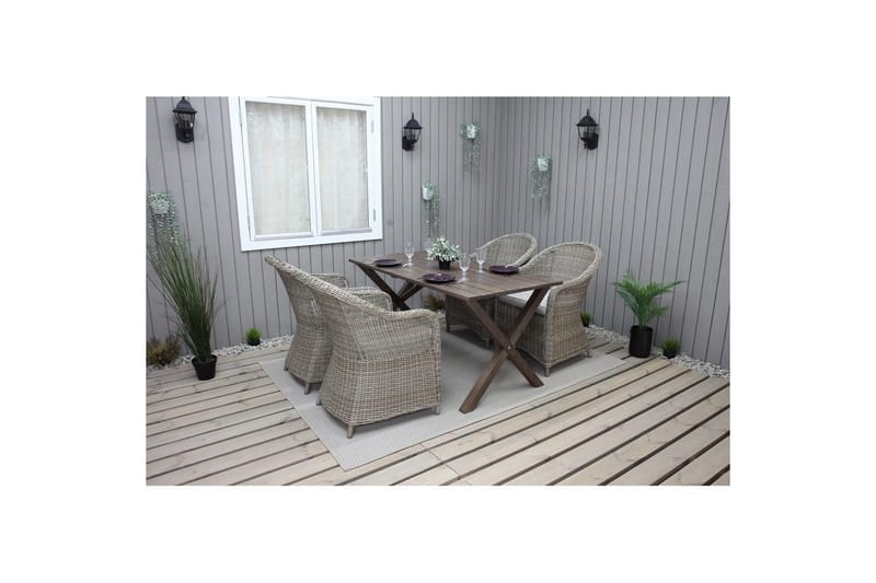 Utendørs møbelgruppe 150 cm bord & 4 Belize naturlig stoler Brun - Brun - Hagemøbler - Hagegruppe - Spisegrupper hage