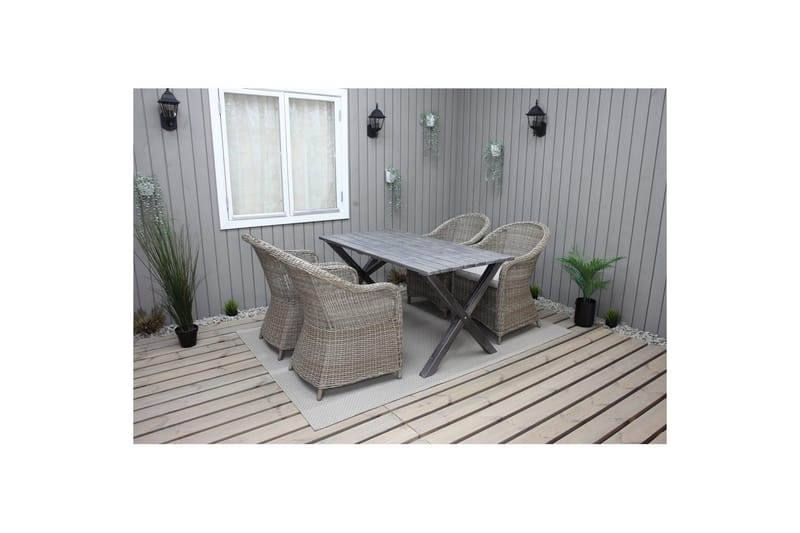 Utendørs møbelgruppe 150 cm bord & 4 Belize naturlig stoler Grå - Grå - Hagemøbler - Hagegruppe - Spisegrupper hage