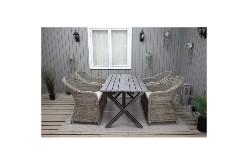 Utendørs møbelgruppe 150 cm bord & 4 Belize naturlig stoler Grå - Grå - Hagemøbler - Hagegruppe - Spisegrupper hage