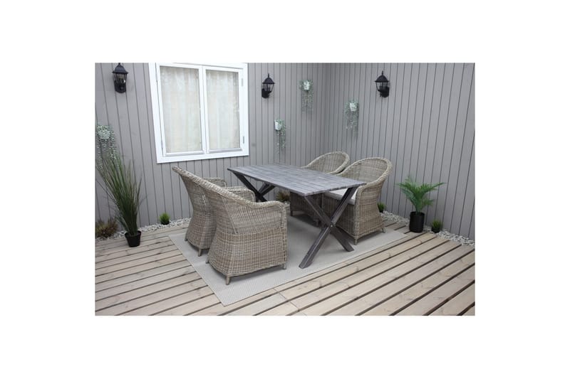Utendørs møbelgruppe 150 cm bord & 4 Belize naturlig stoler Grå - Grå - Hagemøbler - Hagegruppe - Spisegrupper hage