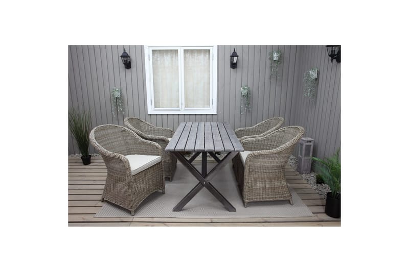 Utendørs møbelgruppe 150 cm bord & 4 Belize naturlig stoler Grå - Grå - Hagemøbler - Hagegruppe - Spisegrupper hage