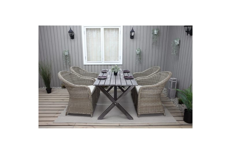 Utendørs møbelgruppe 150 cm bord & 4 Belize naturlig stoler Grå - Grå - Hagemøbler - Hagegruppe - Spisegrupper hage