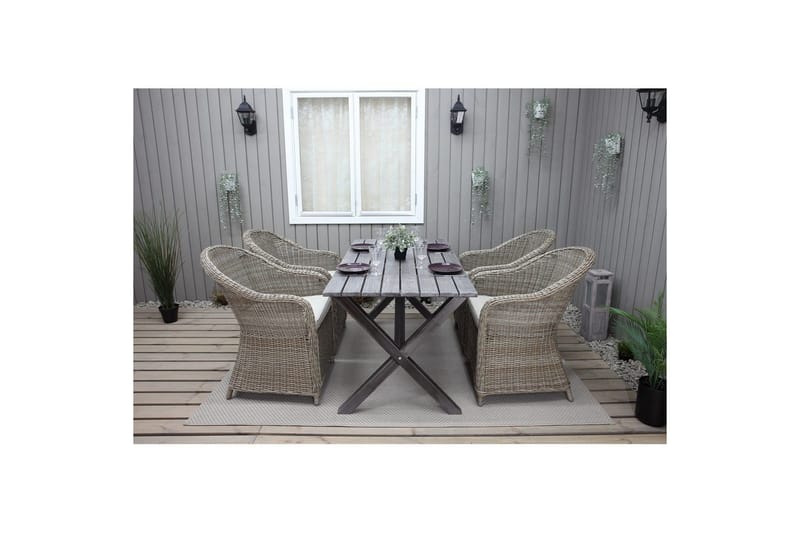Utendørs møbelgruppe 150 cm bord & 4 Belize naturlig stoler Grå - Grå - Hagemøbler - Hagegruppe - Spisegrupper hage