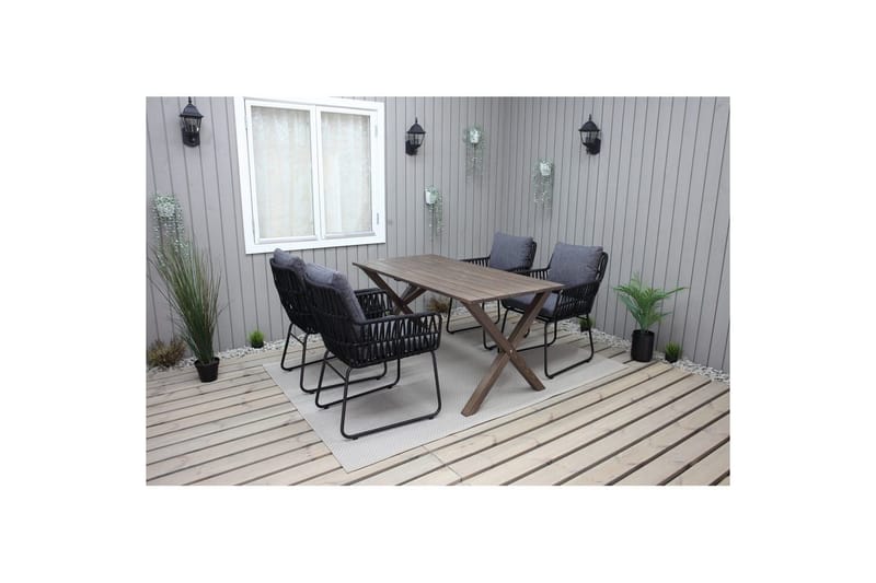 Utendørs møbelgruppe 150 cm bord & 4 Levanto grå stoler Brun - Brun - Hagemøbler - Hagegruppe - Spisegrupper hage