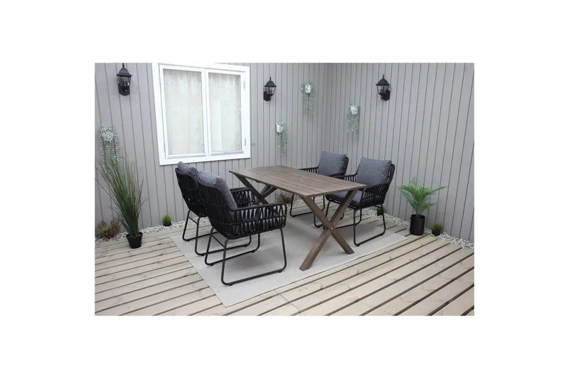 Utendørs møbelgruppe 150 cm bord & 4 Levanto grå stoler Brun - Brun - Hagemøbler - Hagegruppe - Spisegrupper hage