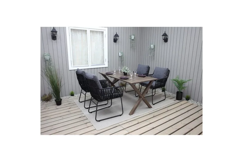 Utendørs møbelgruppe 150 cm bord & 4 Levanto grå stoler Brun - Brun - Hagemøbler - Hagegruppe - Spisegrupper hage