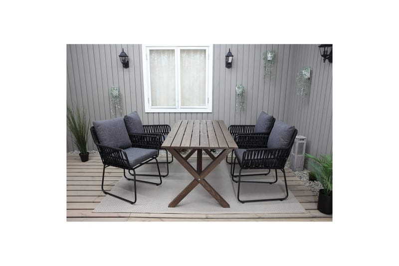 Utendørs møbelgruppe 150 cm bord & 4 Levanto grå stoler Brun - Brun - Hagemøbler - Hagegruppe - Spisegrupper hage