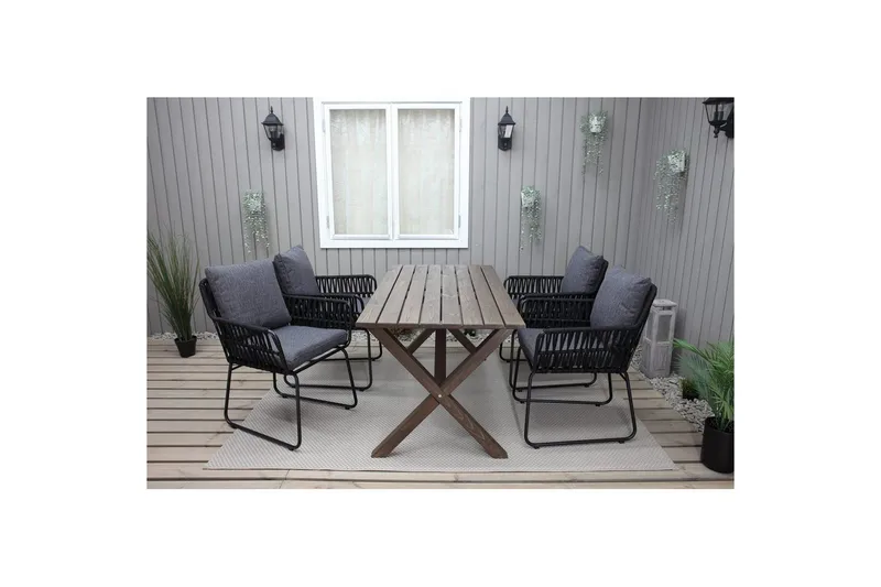 Utendørs møbelgruppe 150 cm bord & 4 Levanto grå stoler Brun - Brun - Hagemøbler - Hagegruppe - Spisegrupper hage