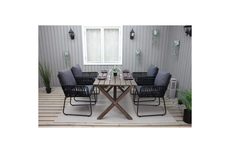 Utendørs møbelgruppe 150 cm bord & 4 Levanto grå stoler Brun - Brun - Hagemøbler - Hagegruppe - Spisegrupper hage