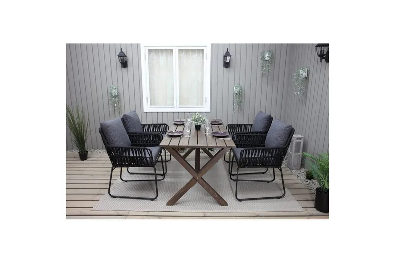 Utendørs møbelgruppe 150 cm bord & 4 Levanto grå stoler Brun - Brun - Hagemøbler - Hagegruppe - Spisegrupper hage