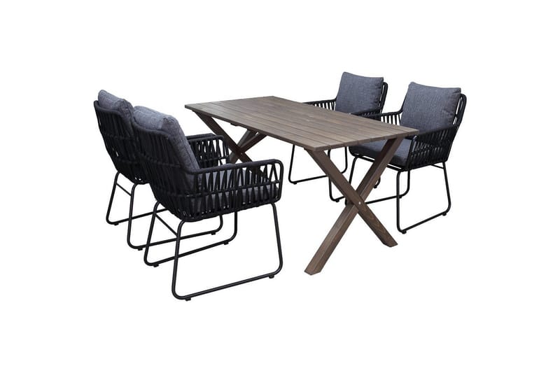 Utendørs møbelgruppe 150 cm bord & 4 Levanto grå stoler Brun - Brun - Hagemøbler - Hagegruppe - Spisegrupper hage