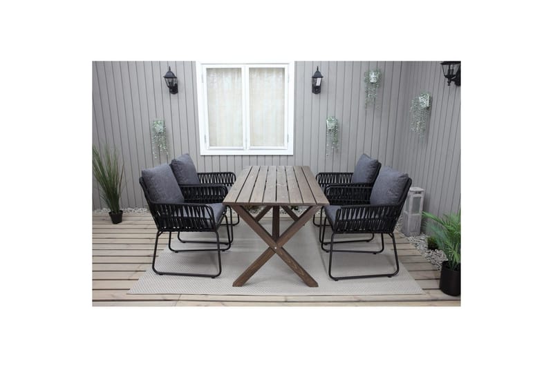 Utendørs møbelgruppe 150 cm bord & 4 Levanto grå stoler Brun - Brun - Hagemøbler - Hagegruppe - Spisegrupper hage