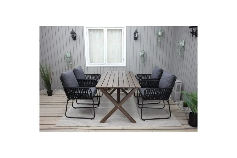 Utendørs møbelgruppe 150 cm bord & 4 Levanto grå stoler Brun - Brun - Hagemøbler - Hagegruppe - Spisegrupper hage