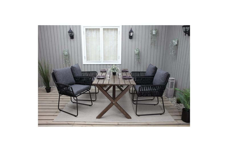 Utendørs møbelgruppe 150 cm bord & 4 Levanto grå stoler Brun - Brun - Hagemøbler - Hagegruppe - Spisegrupper hage
