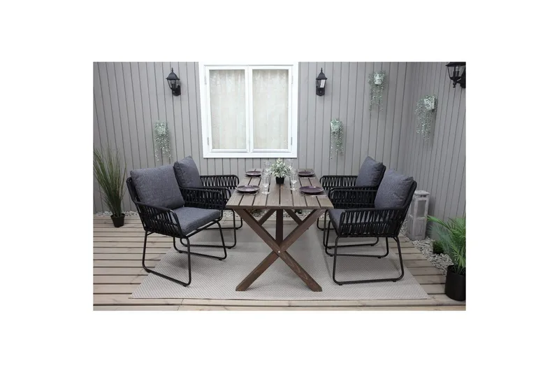 Utendørs møbelgruppe 150 cm bord & 4 Levanto grå stoler Brun - Brun - Hagemøbler - Hagegruppe - Spisegrupper hage