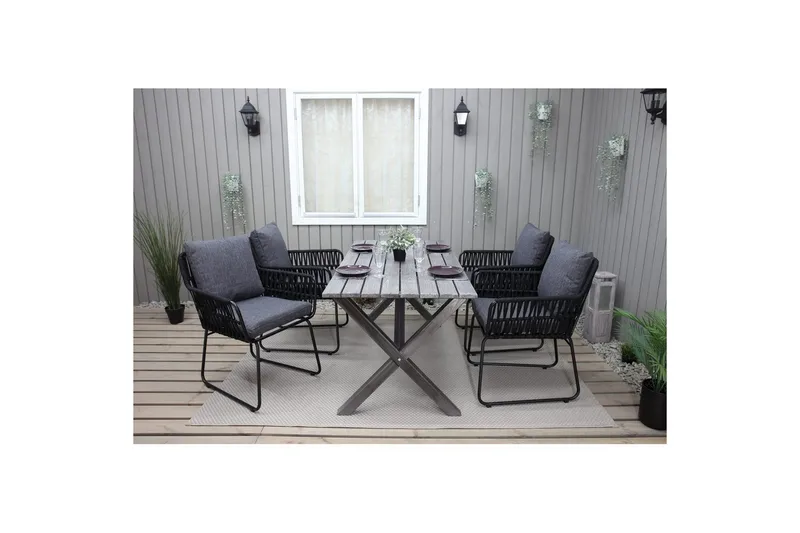 Utendørs møbelgruppe 150 cm bord & 4 Levanto grå stoler Grå - Grå - Hagemøbler - Hagegruppe - Spisegrupper hage