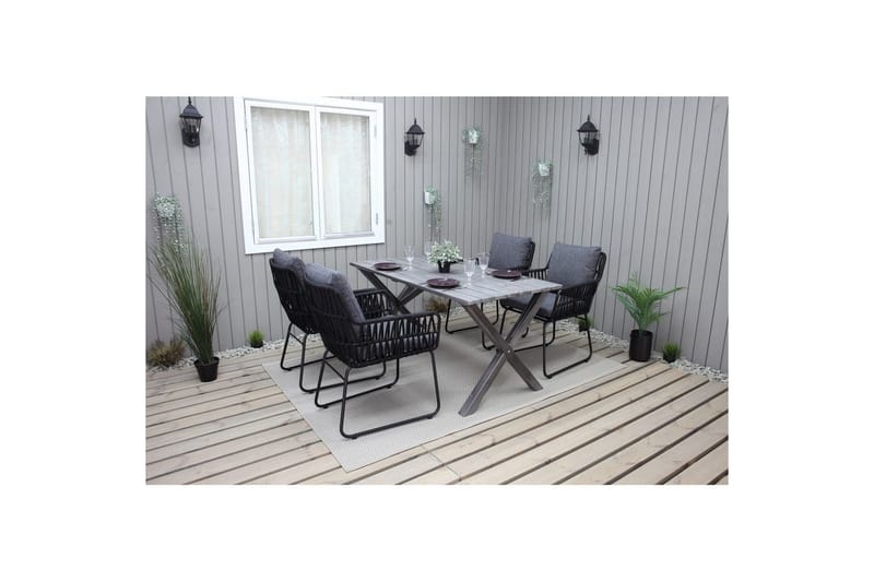 Utendørs møbelgruppe 150 cm bord & 4 Levanto grå stoler Grå - Grå - Hagemøbler - Hagegruppe - Spisegrupper hage