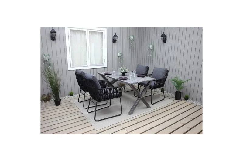 Utendørs møbelgruppe 150 cm bord & 4 Levanto grå stoler Grå - Grå - Hagemøbler - Hagegruppe - Spisegrupper hage