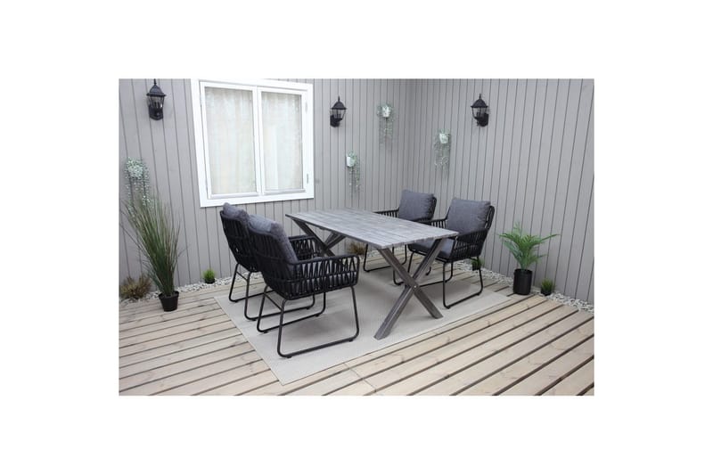 Utendørs møbelgruppe 150 cm bord & 4 Levanto grå stoler Grå - Grå - Hagemøbler - Hagegruppe - Spisegrupper hage