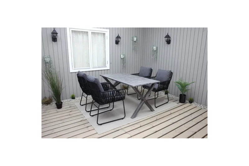 Utendørs møbelgruppe 150 cm bord & 4 Levanto grå stoler Grå - Grå - Hagemøbler - Hagegruppe - Spisegrupper hage