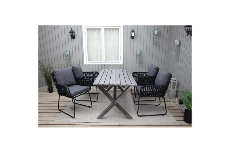 Utendørs møbelgruppe 150 cm bord & 4 Levanto grå stoler Grå - Grå - Hagemøbler - Hagegruppe - Spisegrupper hage