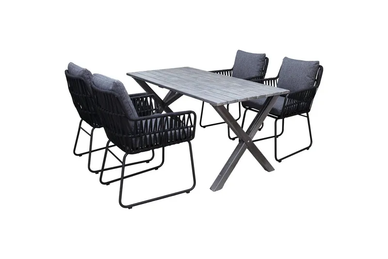 Utendørs møbelgruppe 150 cm bord & 4 Levanto grå stoler Grå, Grå