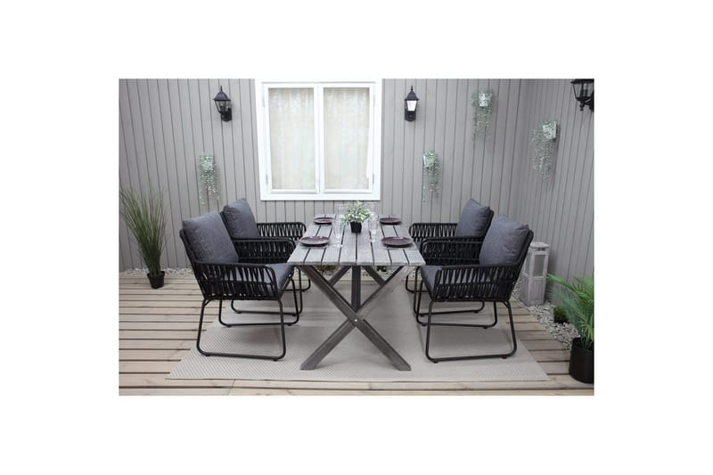 Utendørs møbelgruppe 150 cm bord & 4 Levanto grå stoler Grå - Grå - Hagemøbler - Hagegruppe - Spisegrupper hage