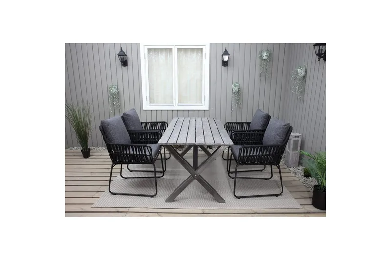 Utendørs møbelgruppe 150 cm bord & 4 Levanto grå stoler Grå - Grå - Hagemøbler - Hagegruppe - Spisegrupper hage