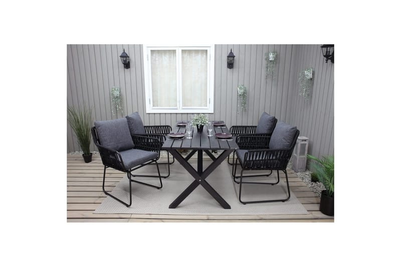 Utendørs møbelgruppe 150 cm bord & 4 Levanto grå stoler Svart - Svart - Hagemøbler - Hagegruppe - Spisegrupper hage