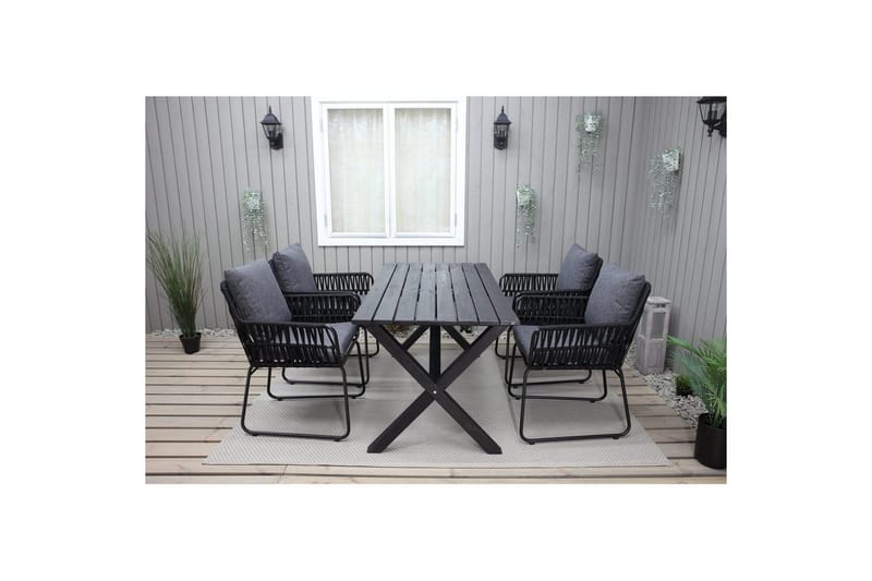 Utendørs møbelgruppe 150 cm bord & 4 Levanto grå stoler Svart - Svart - Hagemøbler - Hagegruppe - Spisegrupper hage