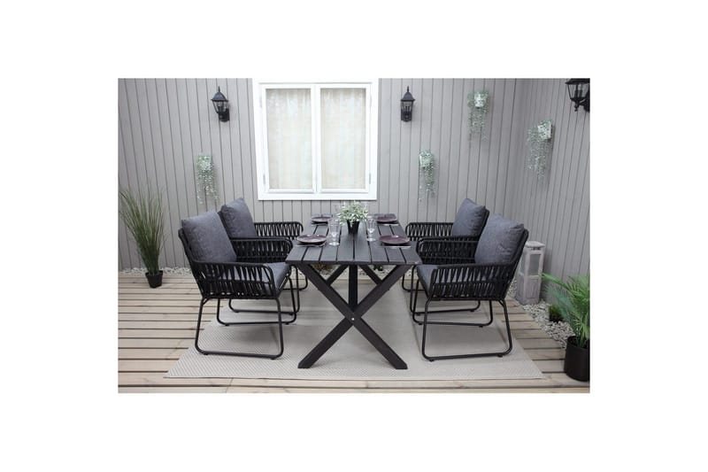 Utendørs møbelgruppe 150 cm bord & 4 Levanto grå stoler Svart - Svart - Hagemøbler - Hagegruppe - Spisegrupper hage