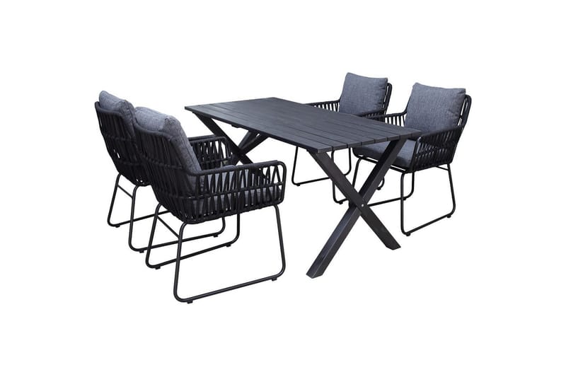 Utendørs møbelgruppe 150 cm bord & 4 Levanto grå stoler Svart - Svart - Hagemøbler - Hagegruppe - Spisegrupper hage