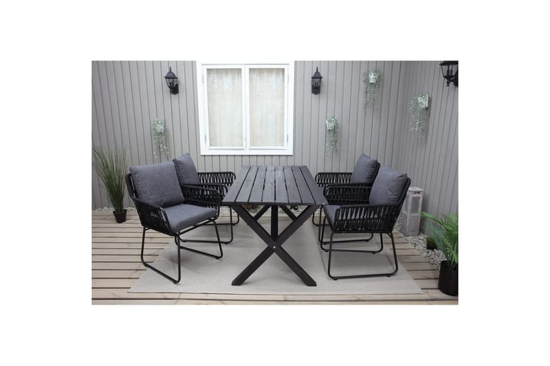 Utendørs møbelgruppe 150 cm bord & 4 Levanto grå stoler Svart - Svart - Hagemøbler - Hagegruppe - Spisegrupper hage