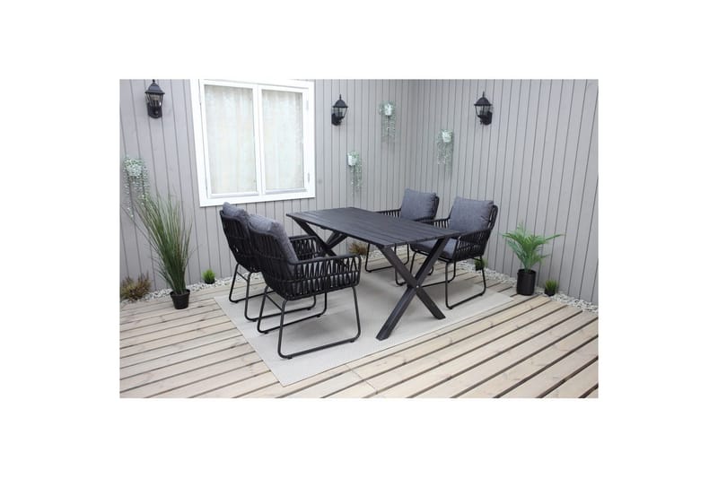 Utendørs møbelgruppe 150 cm bord & 4 Levanto grå stoler Svart - Svart - Hagemøbler - Hagegruppe - Spisegrupper hage