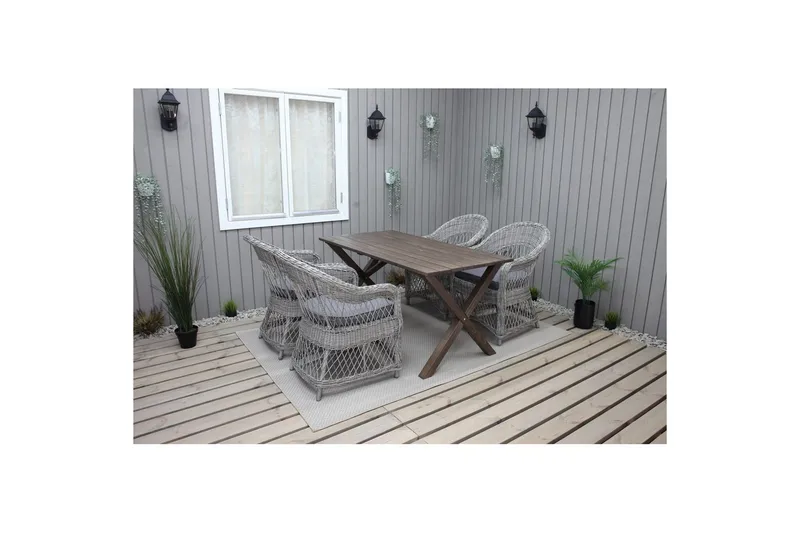 Utendørs møbelgruppe 150 cm bord & 4 Merida grå stoler Brun - Brun - Hagemøbler - Hagegruppe - Spisegrupper hage