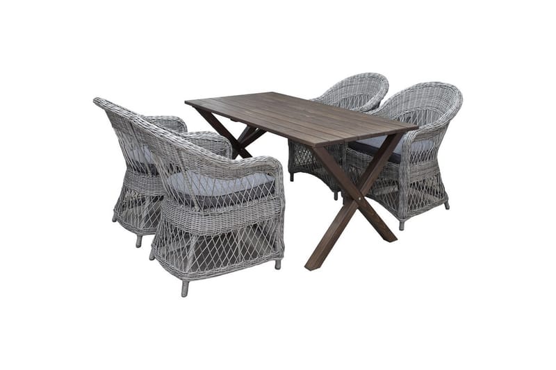 Utendørs møbelgruppe 150 cm bord & 4 Merida grå stoler Brun - Brun - Hagemøbler - Hagegruppe - Spisegrupper hage