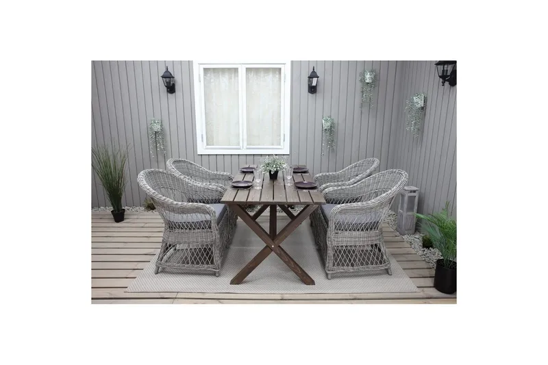 Utendørs møbelgruppe 150 cm bord & 4 Merida grå stoler Brun - Brun - Hagemøbler - Hagegruppe - Spisegrupper hage